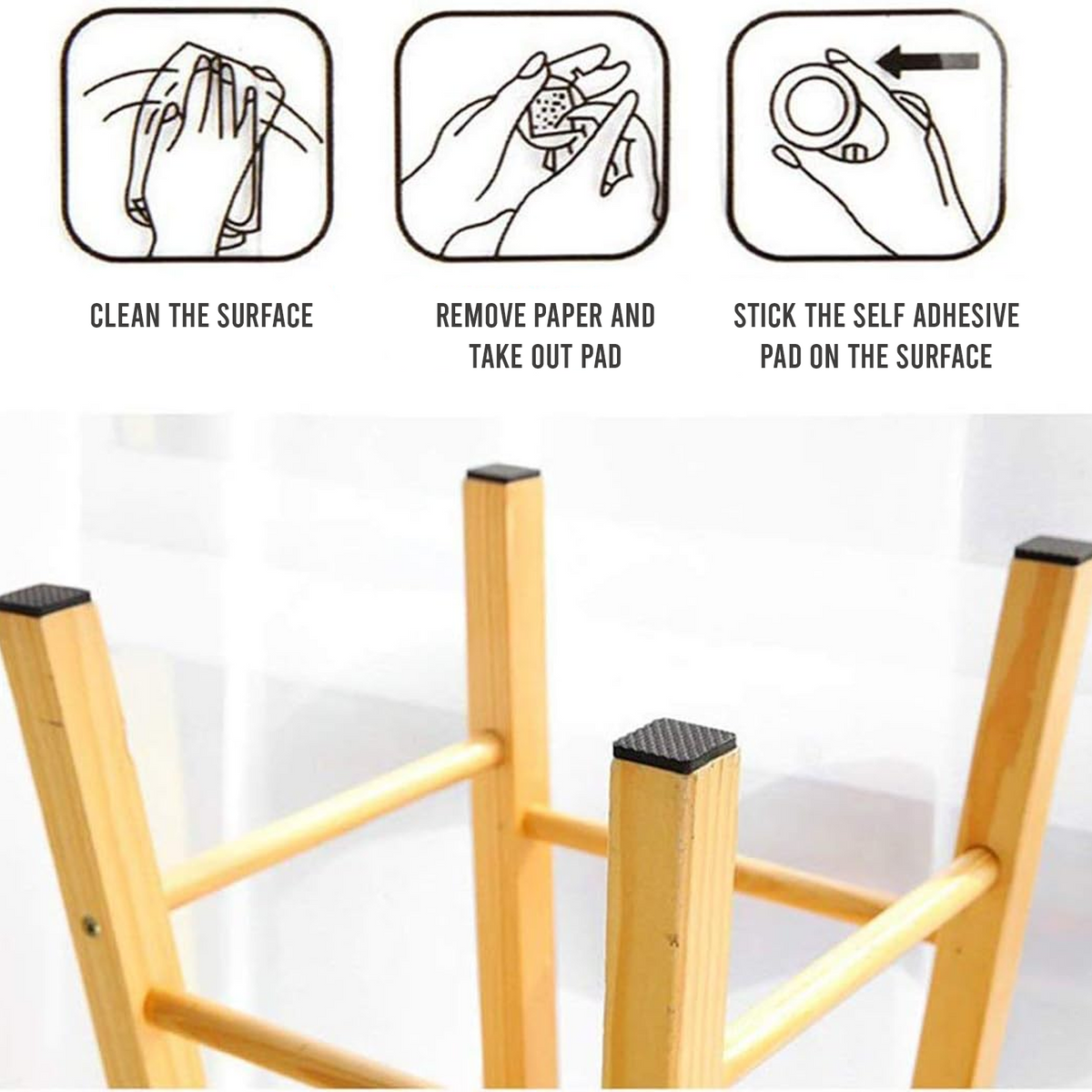 Silent Chair Leg Protectors, Anti Slip Noise Reducing Pads, Black, Pack of 30