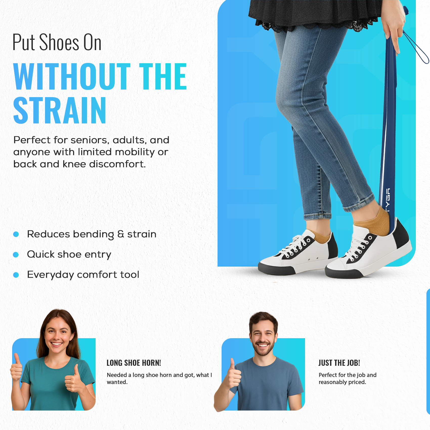 Extra Long Shoe Horn, Comfortable Handle, 58cm