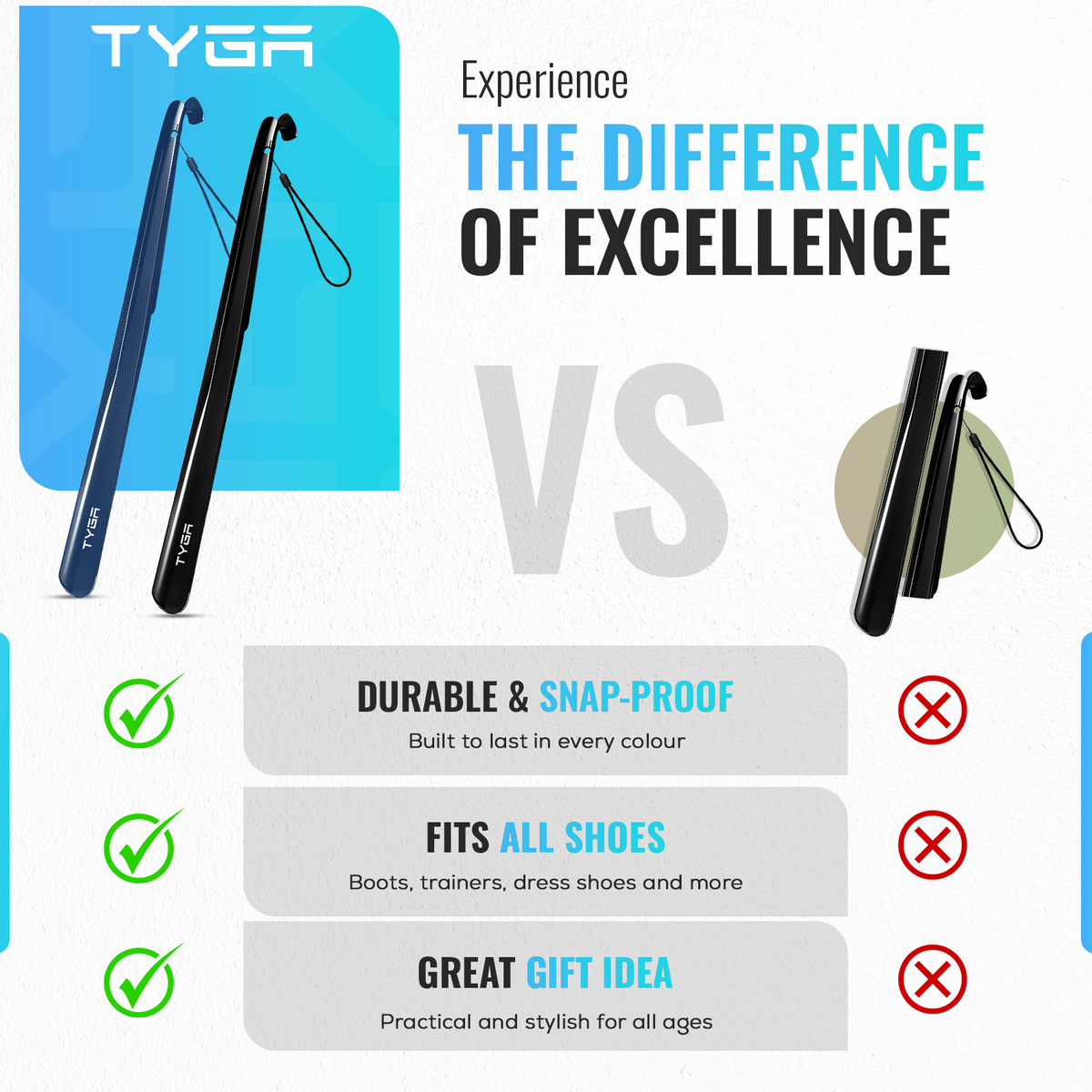 Extra Long Shoe Horn, Comfortable Handle, 58cm