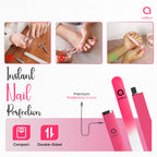 Glass Nail File with Case, Double Sided Precision Filing, Hot Pink