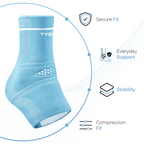 Blue ankle support brace, breathable compression knit sleeve with stabilizing band