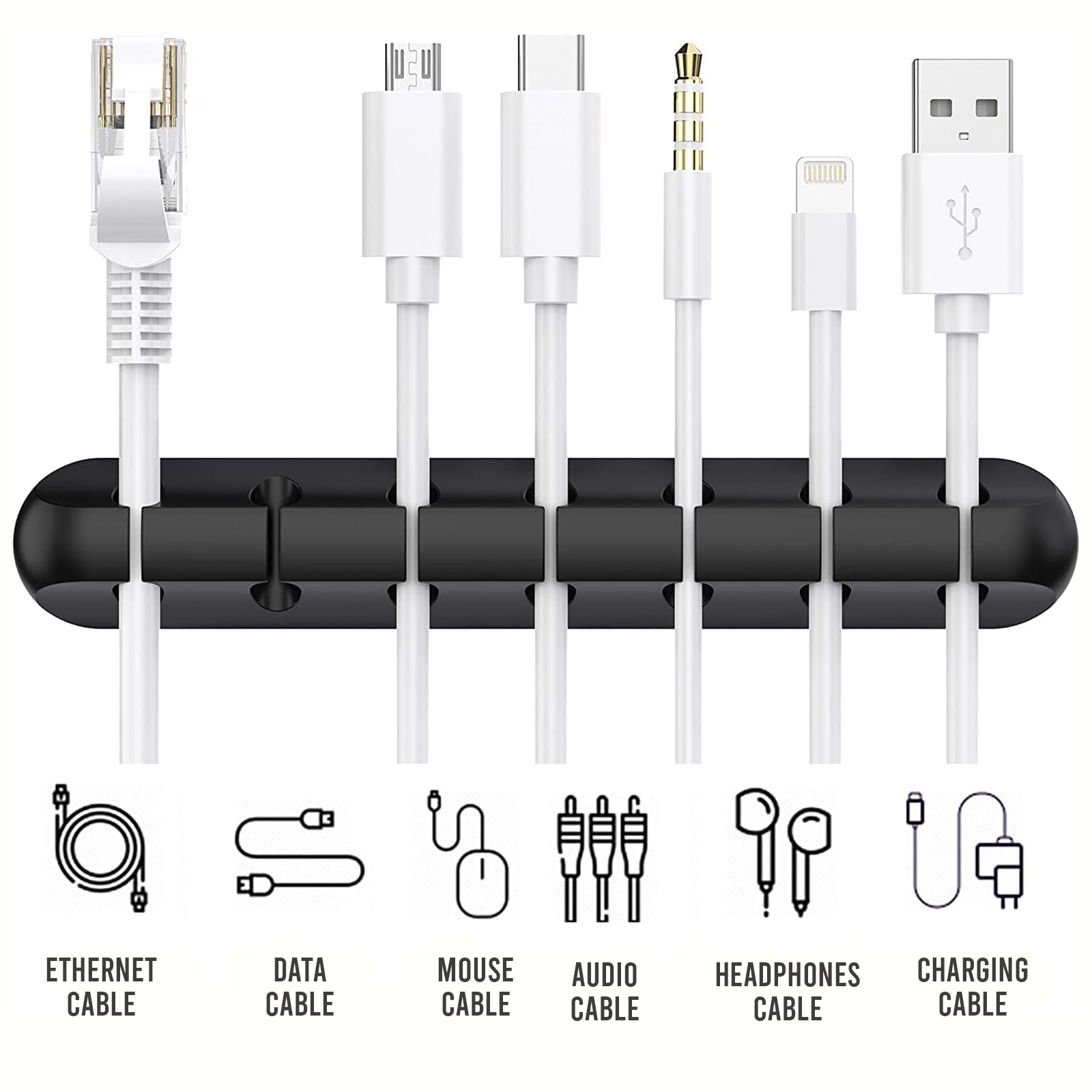 Cable Organiser, 7 Hole Self Adhesive Wire Holder, Black, Pack of 1