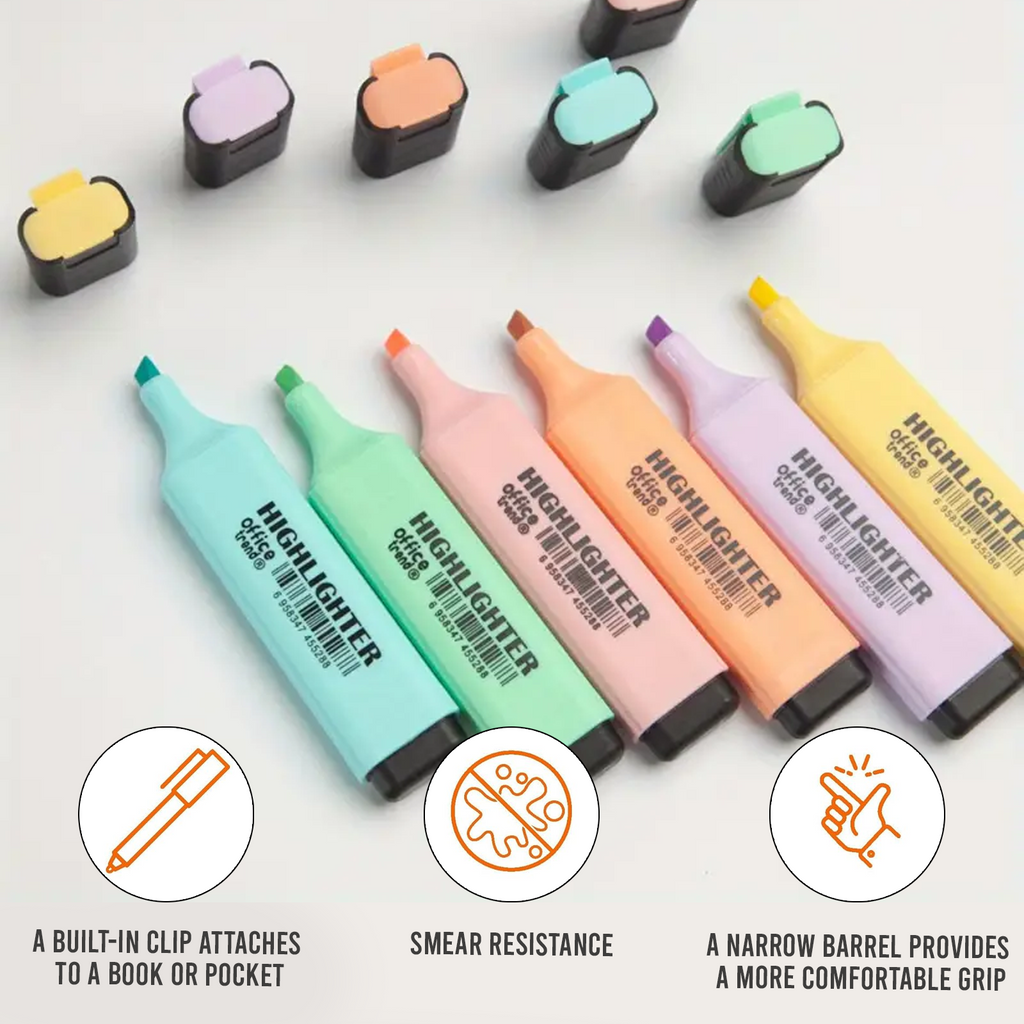 Highlighters, Chisel Tip Marker Pens, Pack of 6