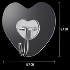 Heart Shaped Adhesive Hooks, Clear Wall Hooks, Pack of 10