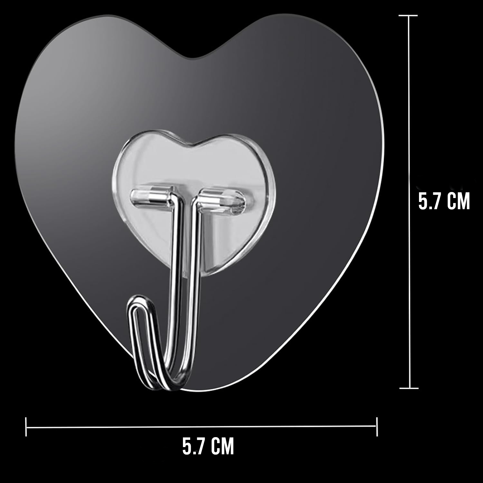 Heart Shaped Adhesive Hooks, Clear Wall Hooks, Pack of 10
