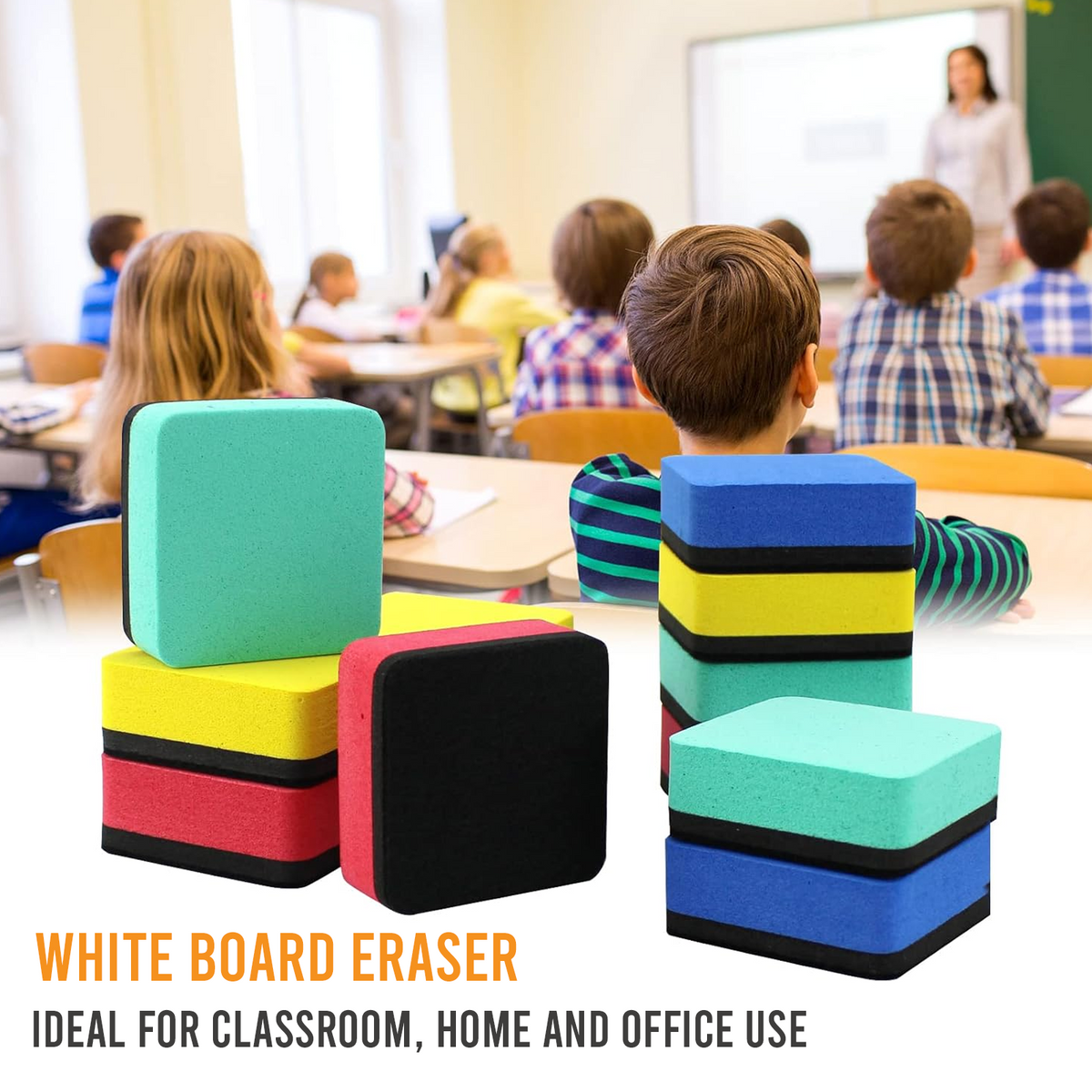 Dry Erasers, Whiteboard & Blackboard Use, Pack of 4