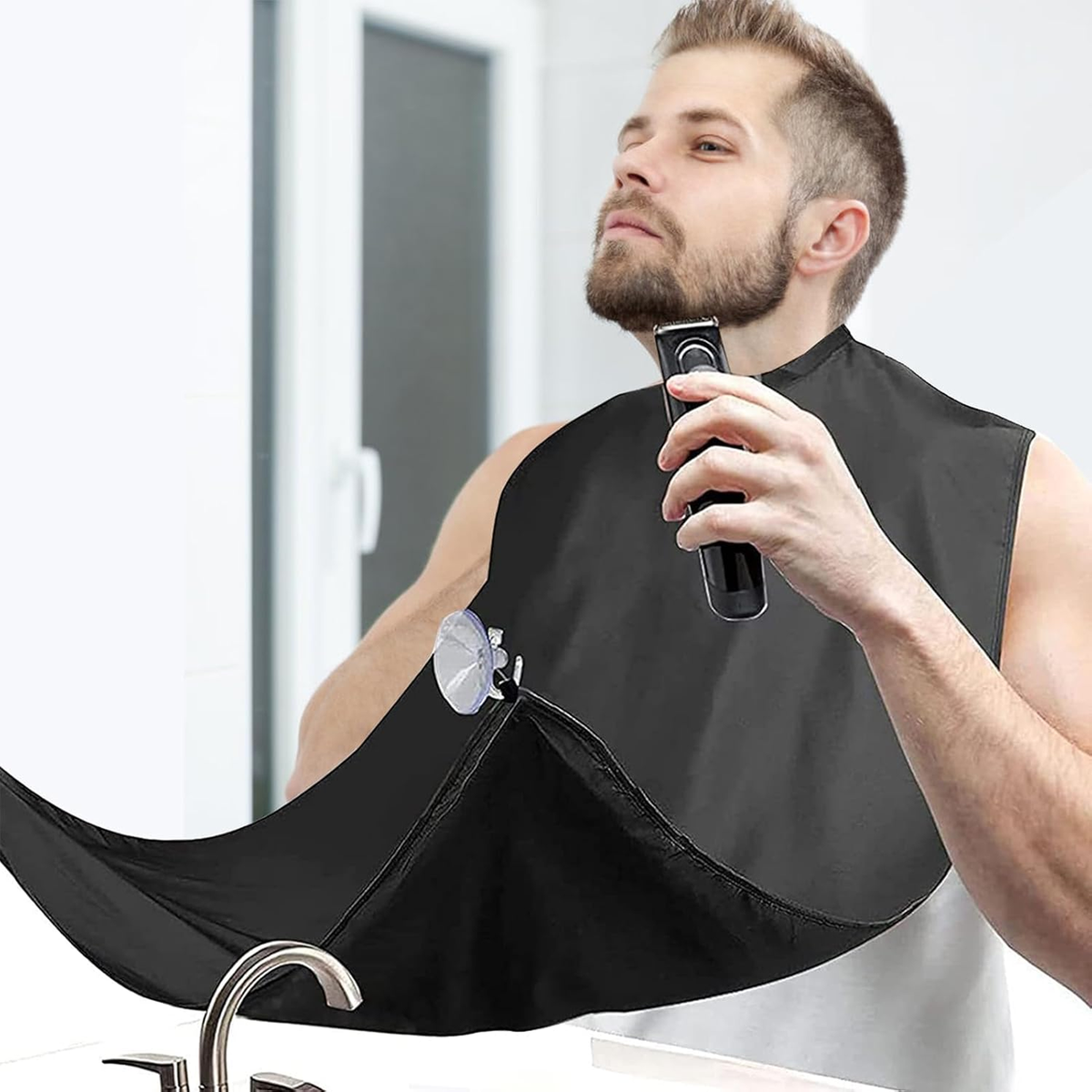 Beard Shaving Apron Cape, Waterproof Hair Catcher, Black