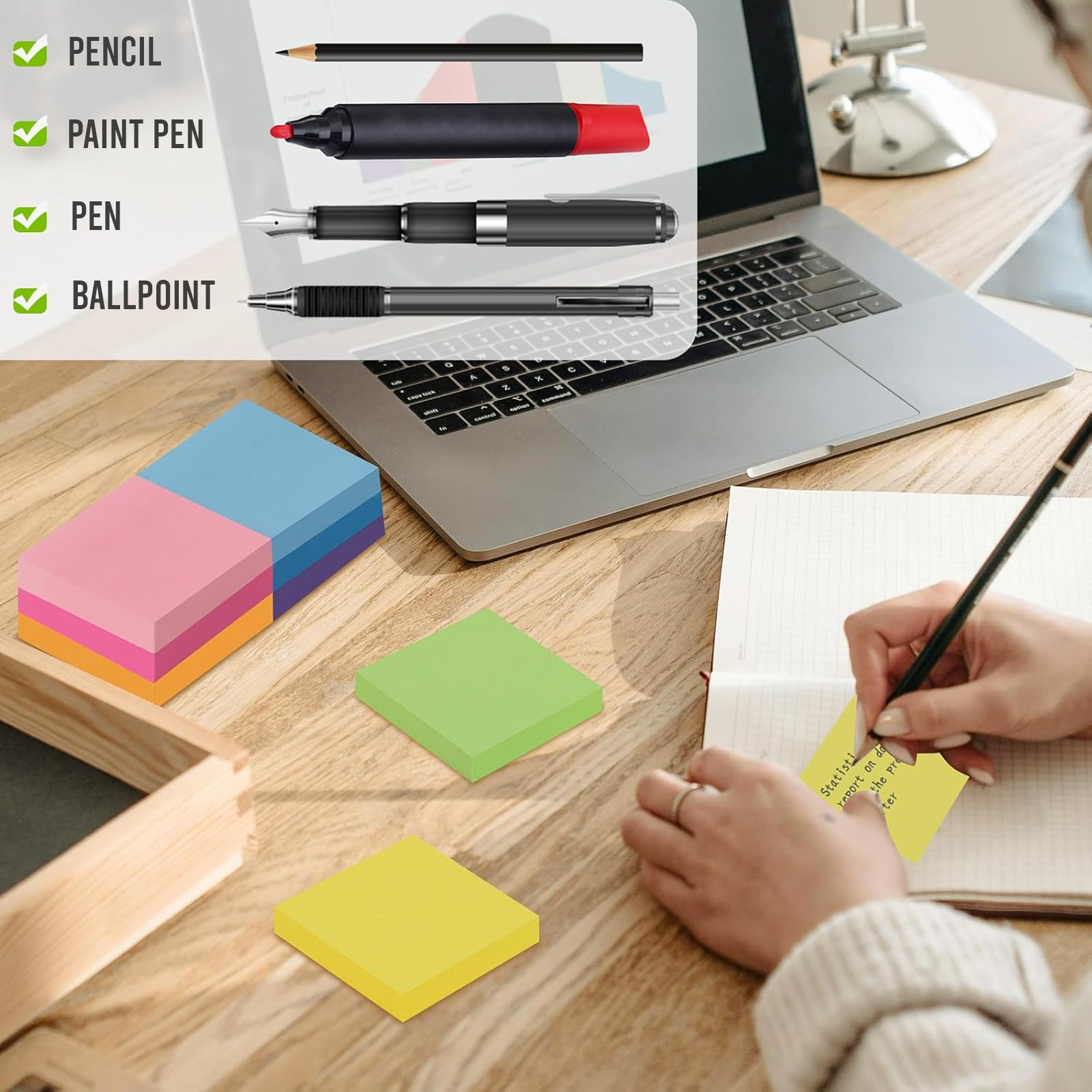 Self Adhesive Sticky Notes, Square Memo Pads, 500 Sheets