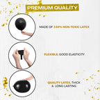 Latex Balloons with Ribbon, Black, 12 Inch, Pack of 50