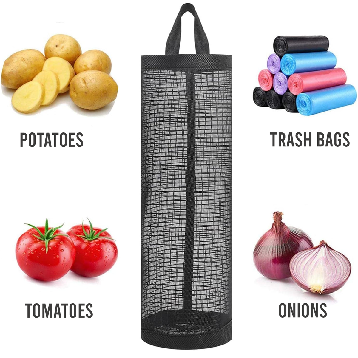 Wall Mounted Foldable Plastic Bag Holder, Reusable Storage Rack, Black, Pack of 1