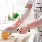 Floral Long Sleeve Rubber Gloves, Reusable & Flexible, 1 Pair