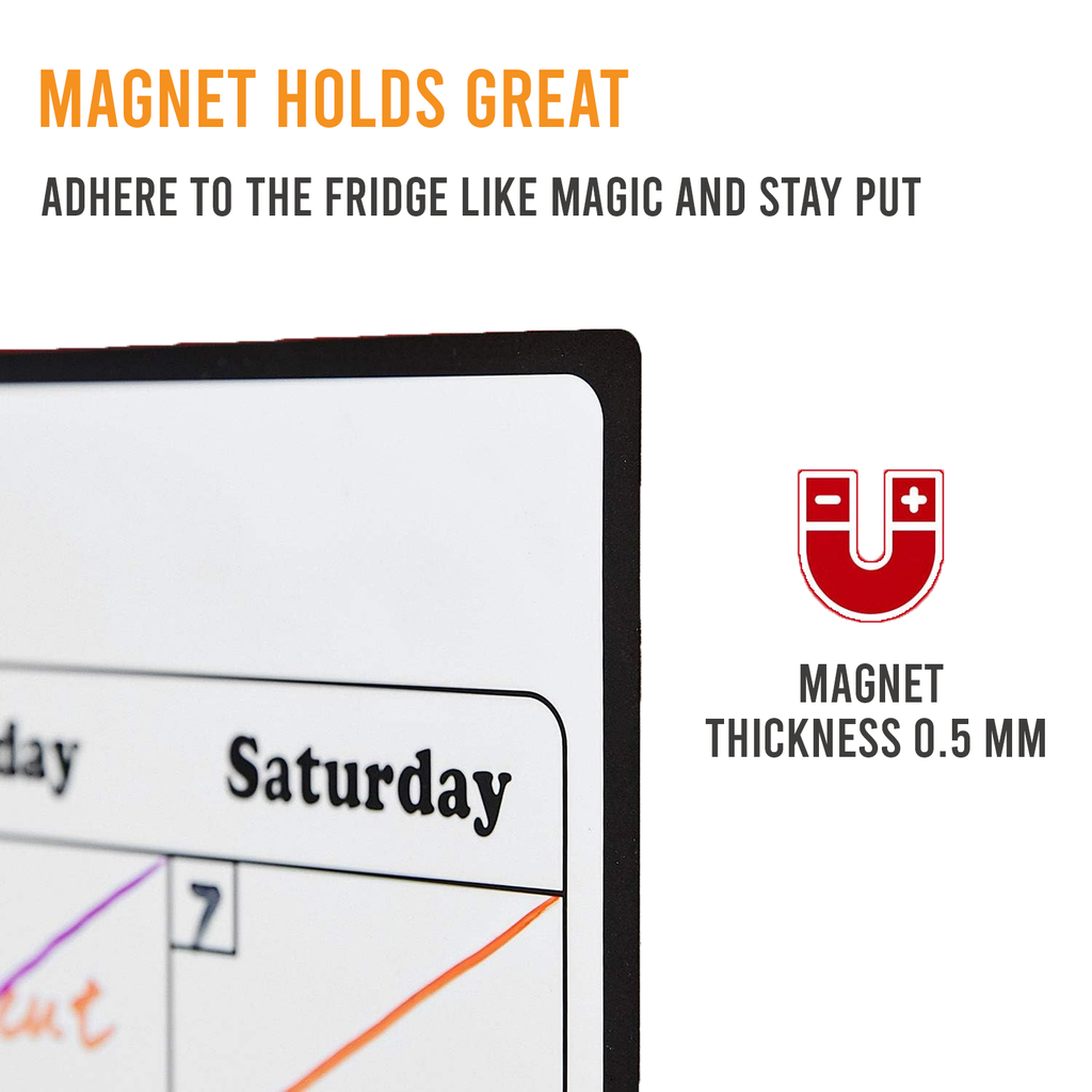 Magnetic Dry Erase Calendar for Refrigerator, Whiteboard with Learning Schedule, Pack of 1