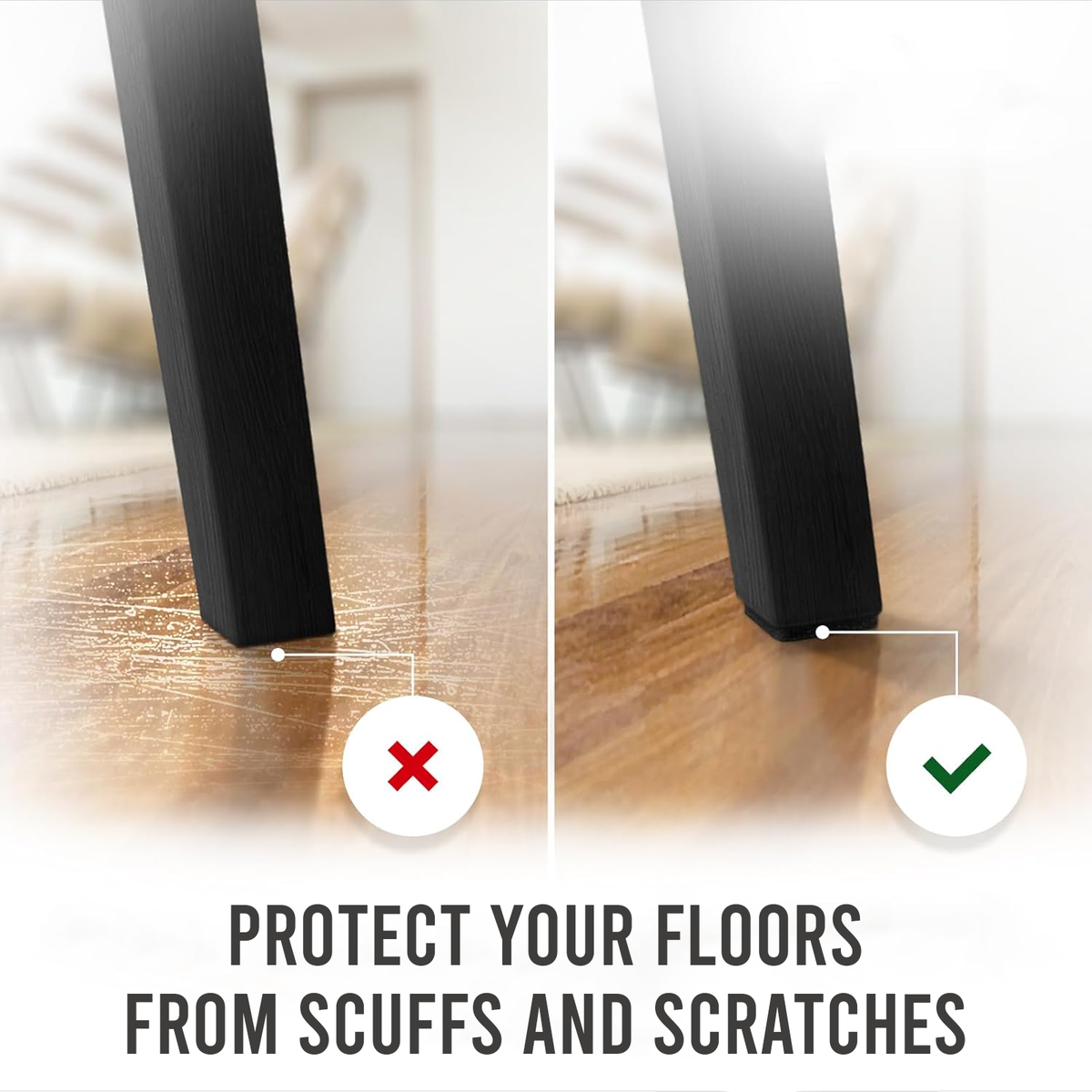 Silent Chair Leg Protectors, Anti Slip Noise Reducing Pads, Black, Pack of 30