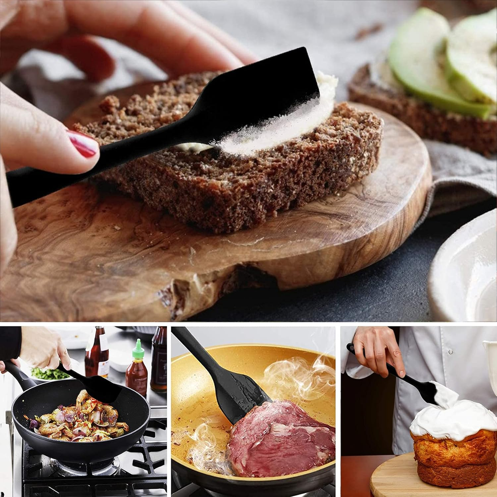 Heat Resistant Silicone Spatula, Non Stick One Piece Design, Black, Pack of 1