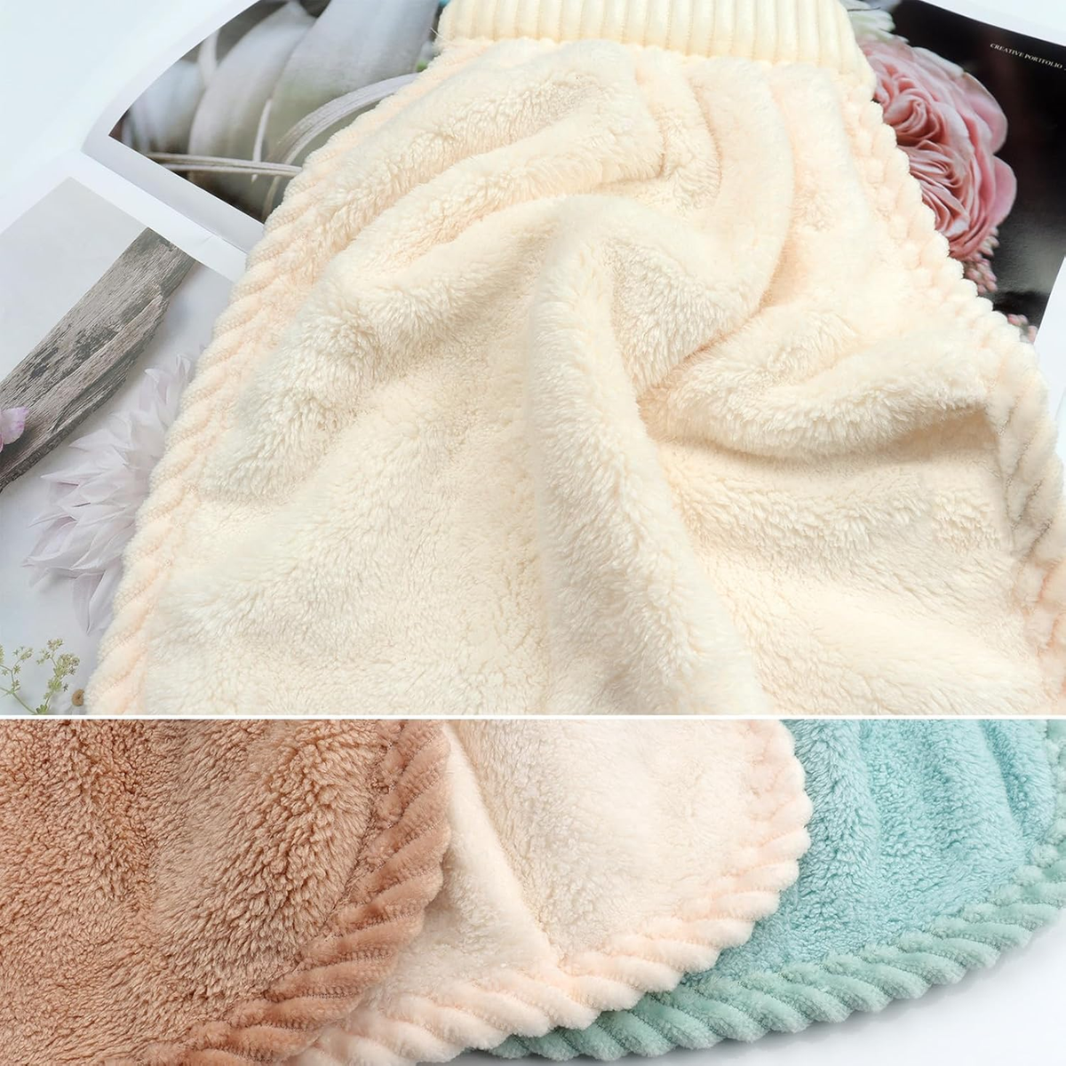 Coral Velvet Hand Towel with Hanging Loop, Soft & Absorbent, Pack of 1
