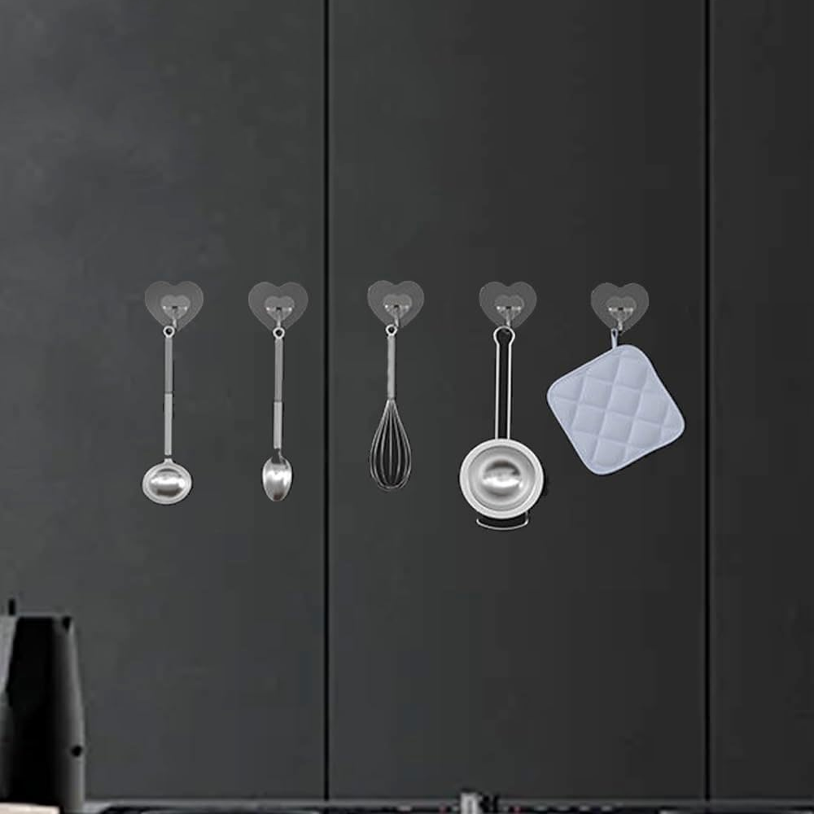 Heart Shaped Adhesive Hooks, Clear Wall Hooks, Pack of 10