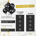Latex Balloons with Ribbon, Black, 12 Inch, Pack of 50