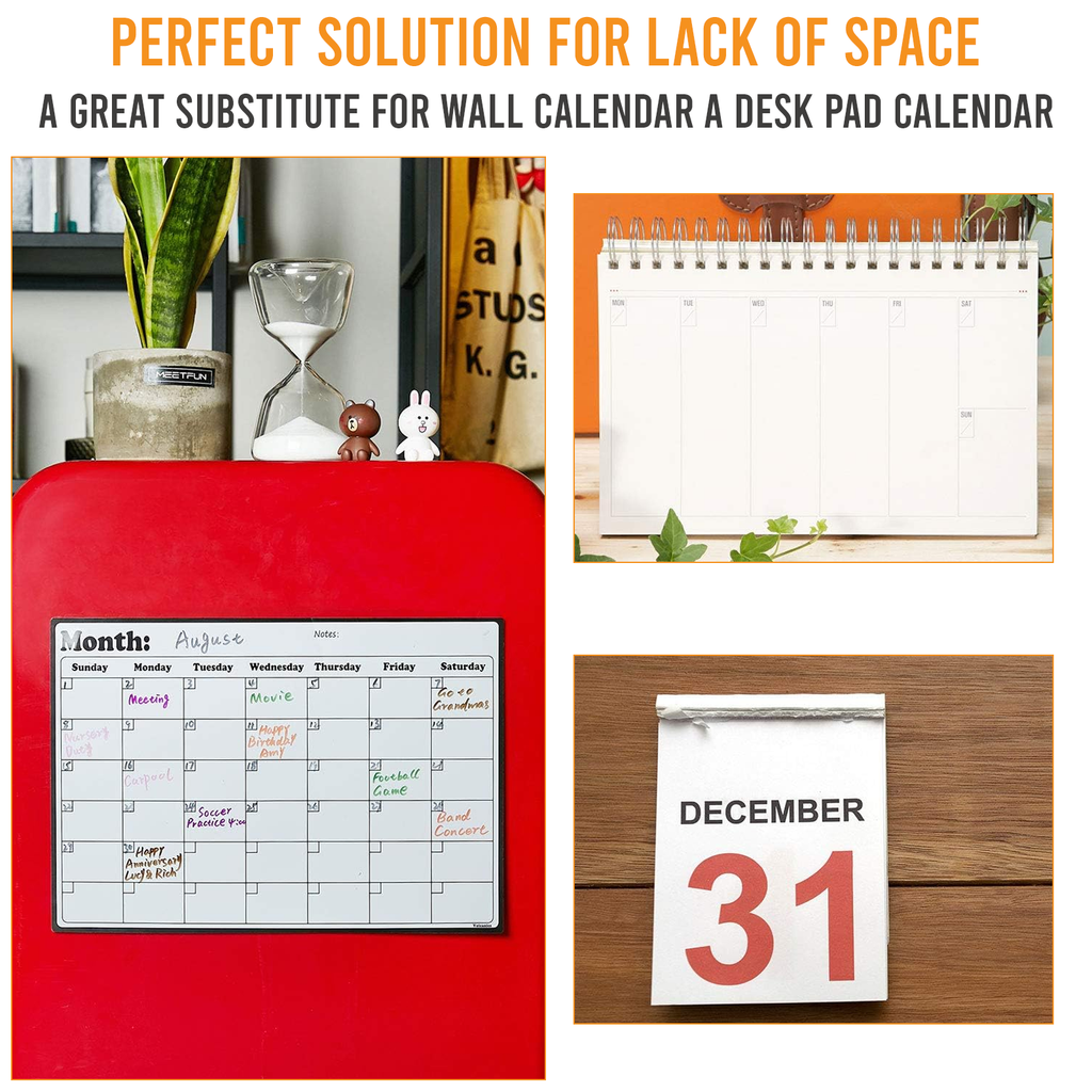 Magnetic Dry Erase Calendar for Refrigerator, Whiteboard with Learning Schedule, Pack of 1