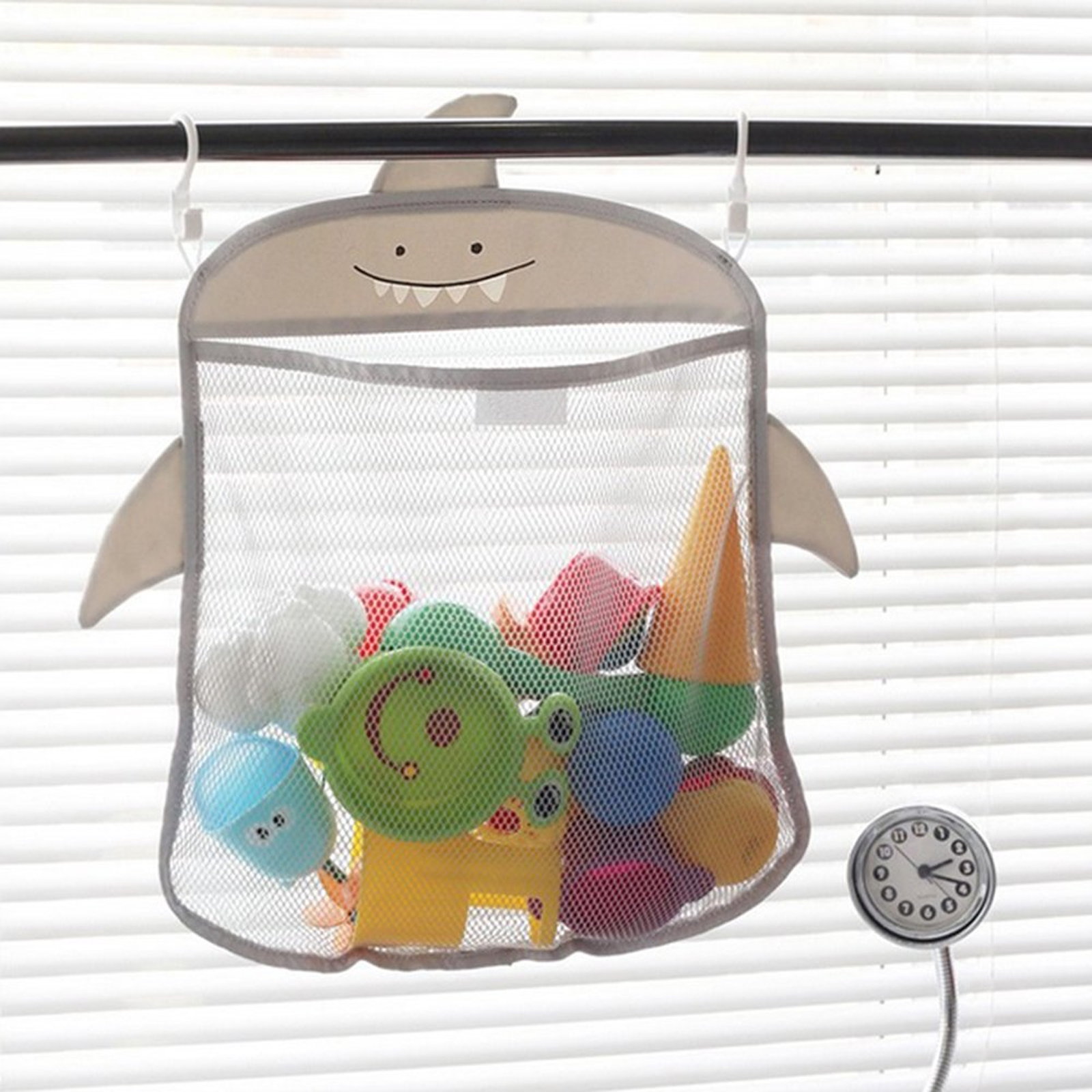 Shark Bath Toy Organizer, Hanging Mesh Storage Net, Grey, Pack of 1