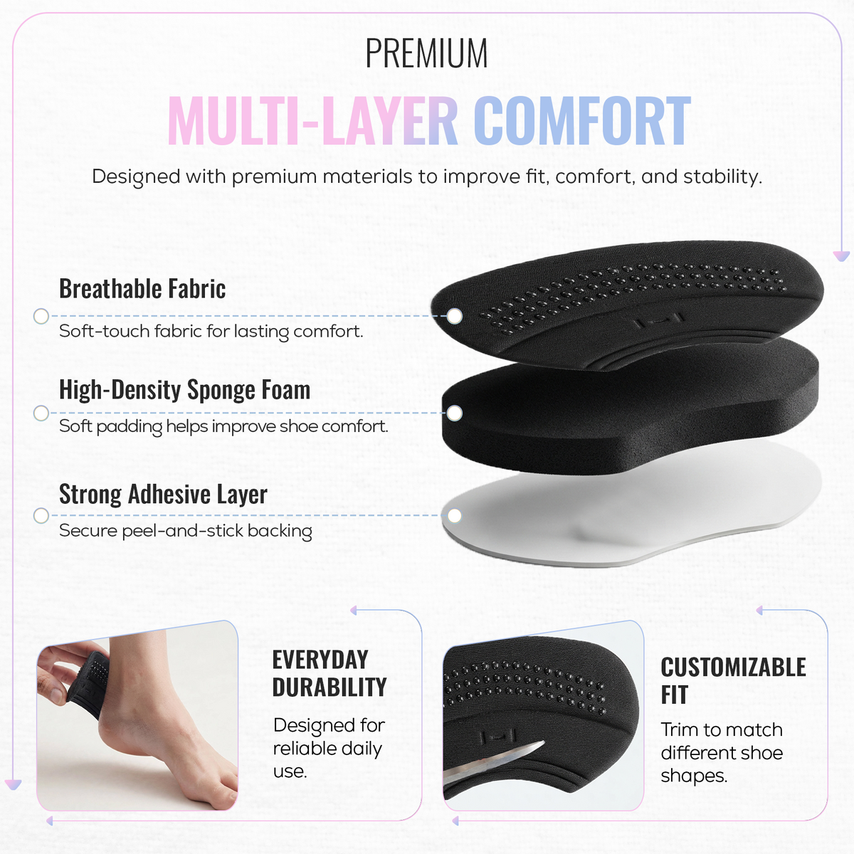 Self Adhesive Thick Heel Cushion Pads, Heel Inserts, 1 Pair