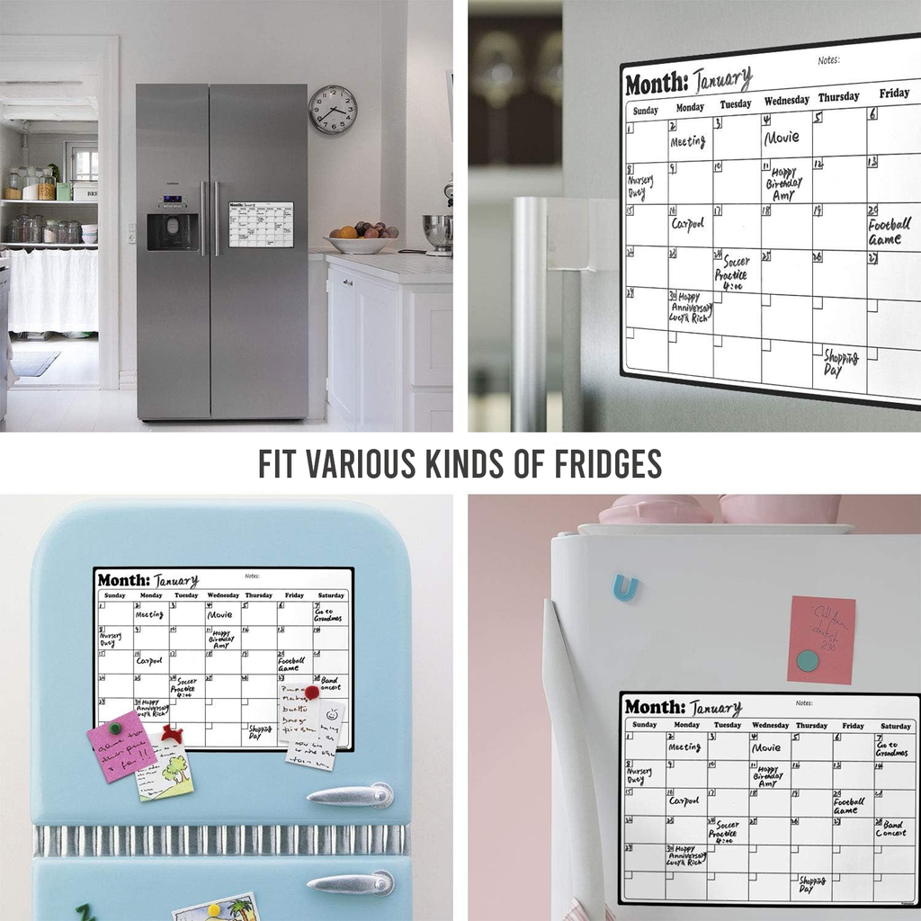 Magnetic Dry Erase Calendar for Refrigerator, Whiteboard with Learning Schedule, Pack of 1