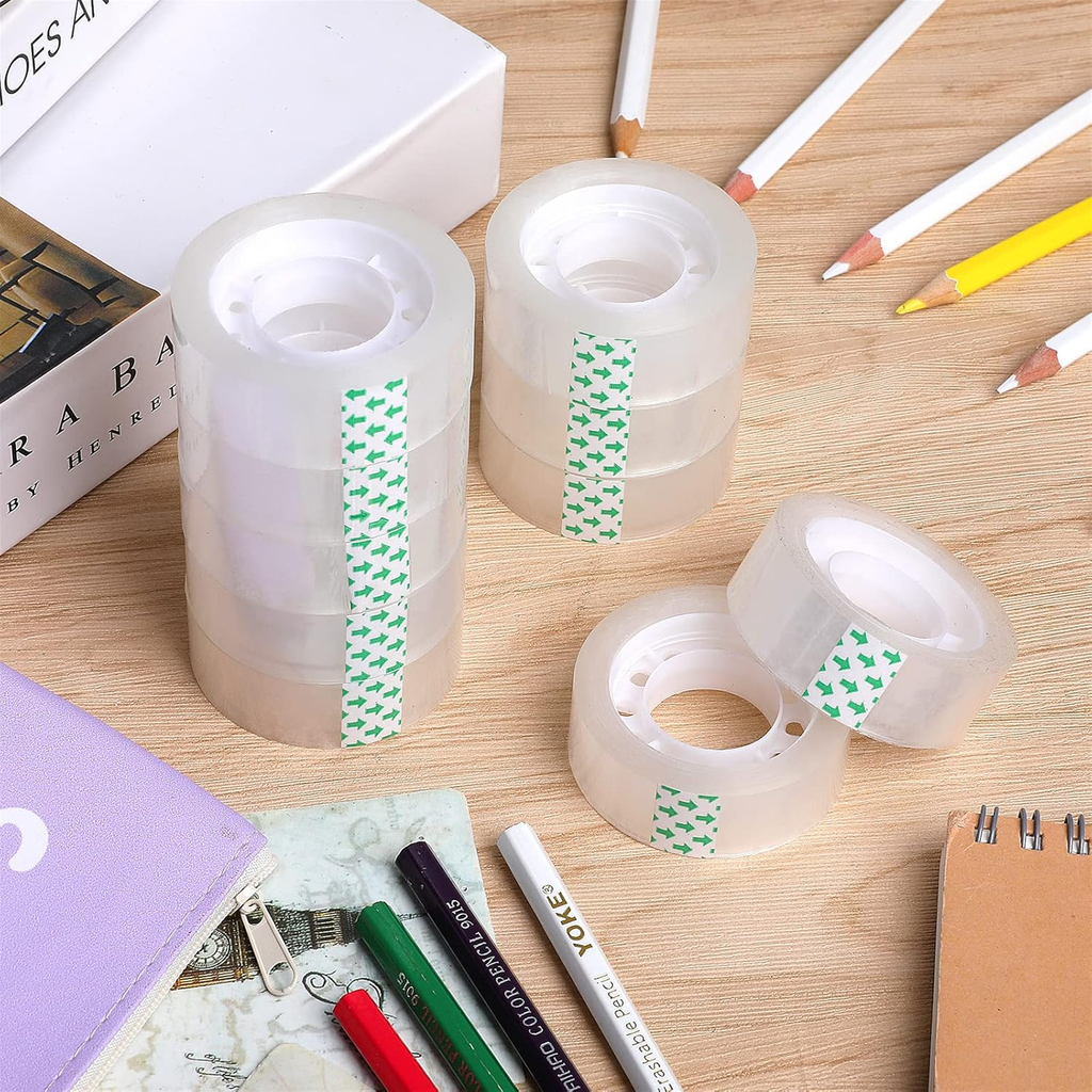 Transparent Adhesive Tape, Clear Plastic Rolls, Pack of 6