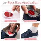 Red gel heel pad being placed into the heel area of a shoe