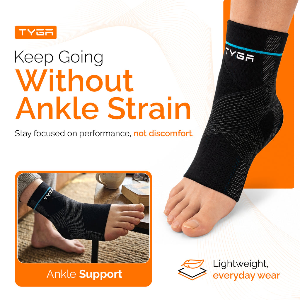 Ankle Support Brace with Adjustable Strap, Compression Stability Sleeve, Black
