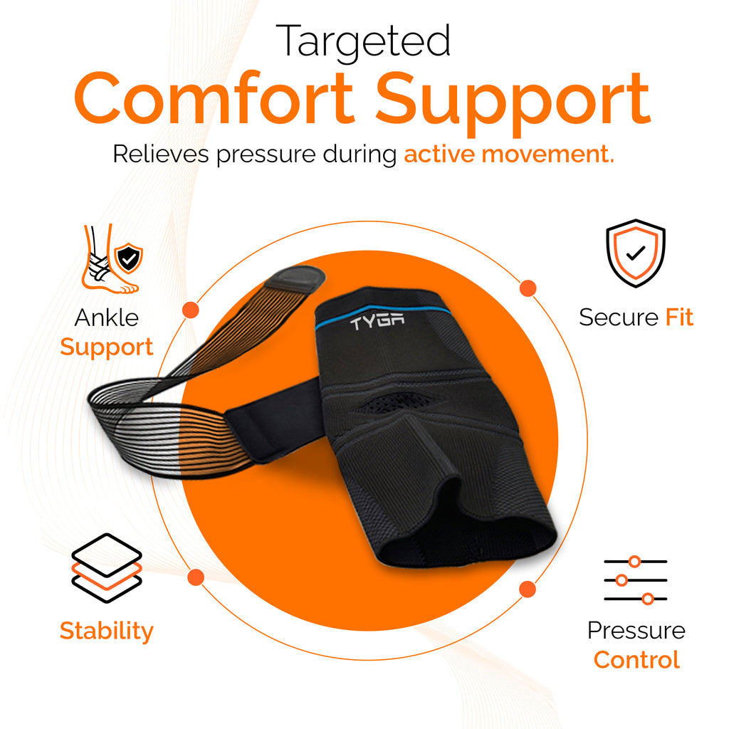 Ankle Support Brace with Adjustable Strap, Compression Stability Sleeve, Black