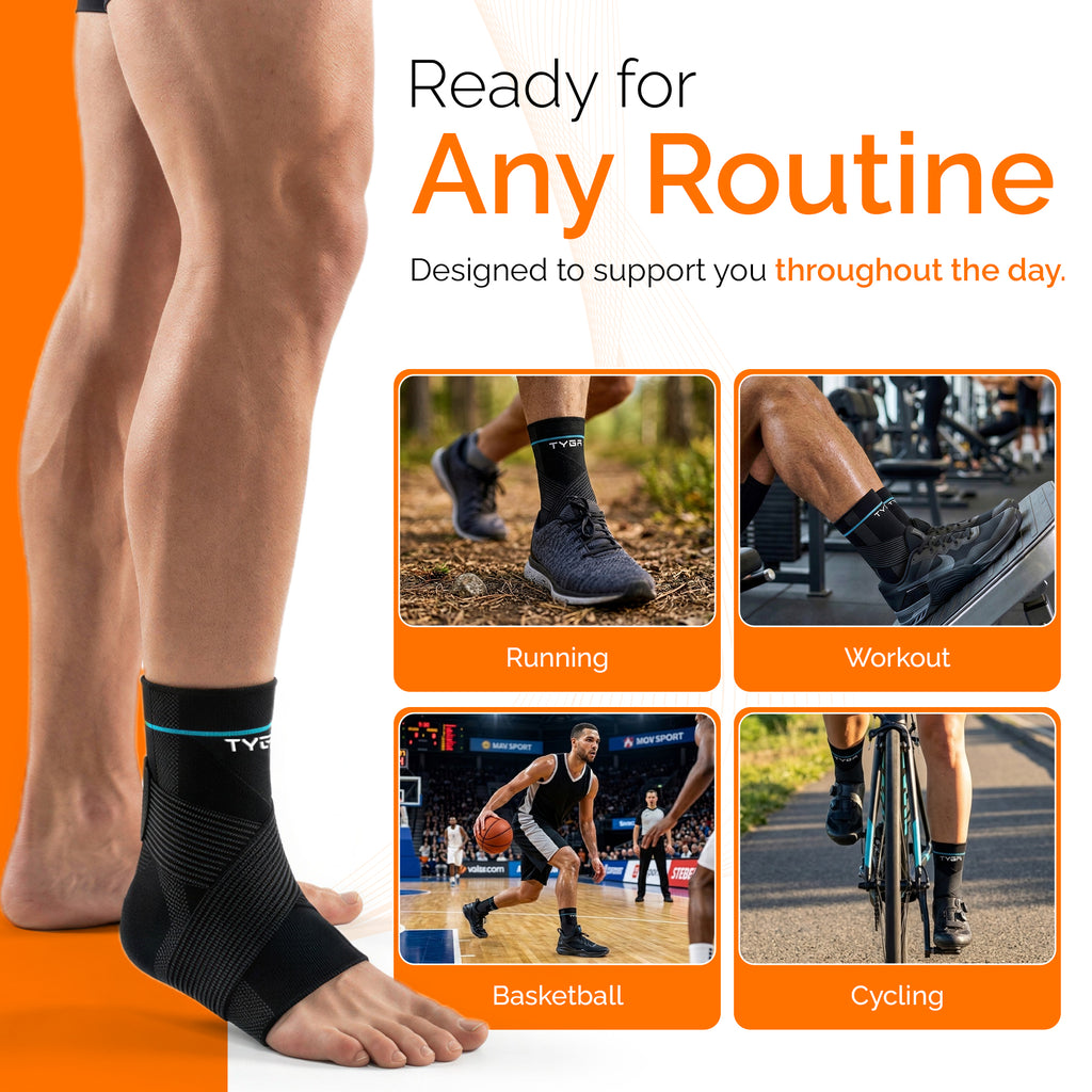 Ankle Support Brace with Adjustable Strap, Compression Stability Sleeve, Black