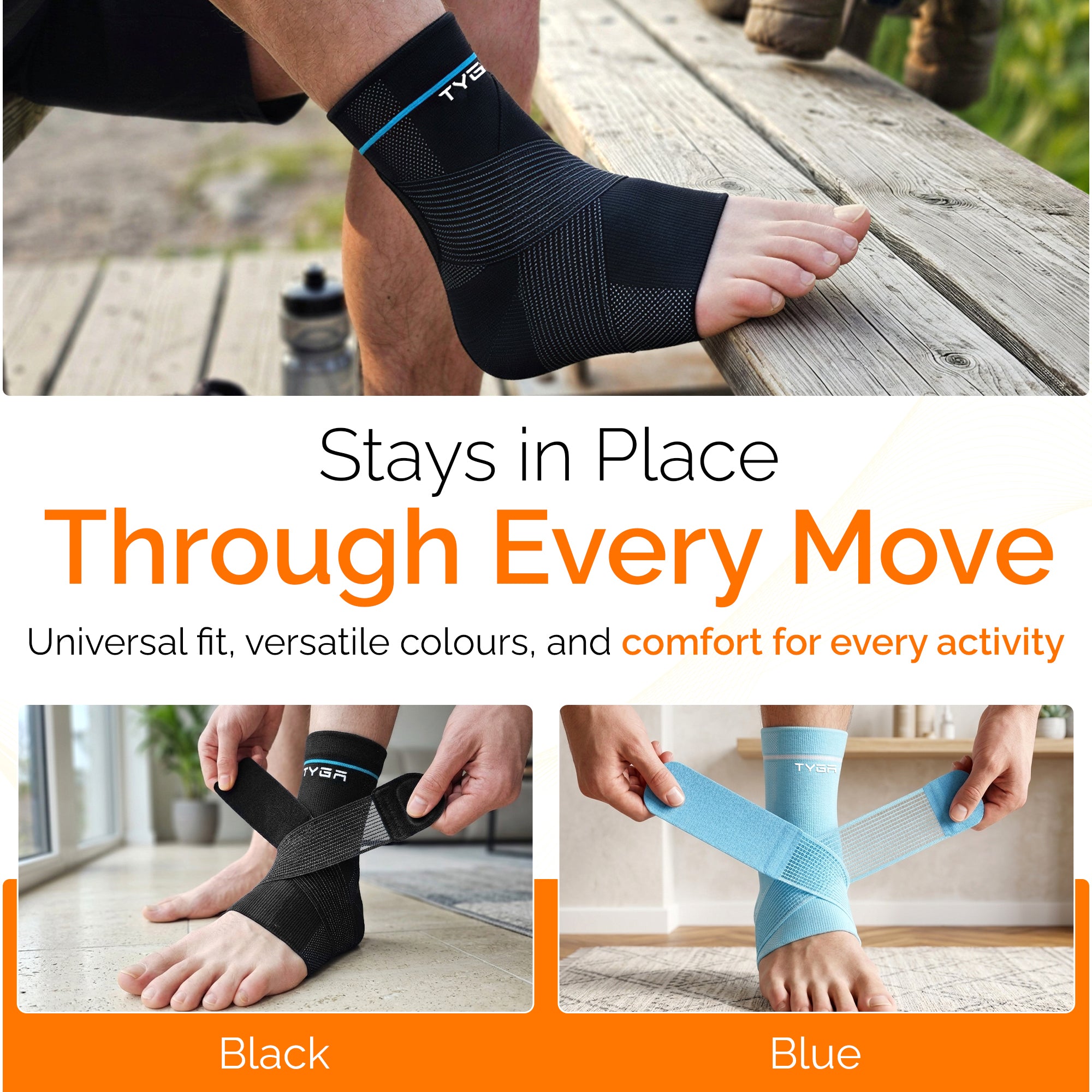 Ankle Support Brace with Adjustable Strap, Compression Stability Sleeve, Black