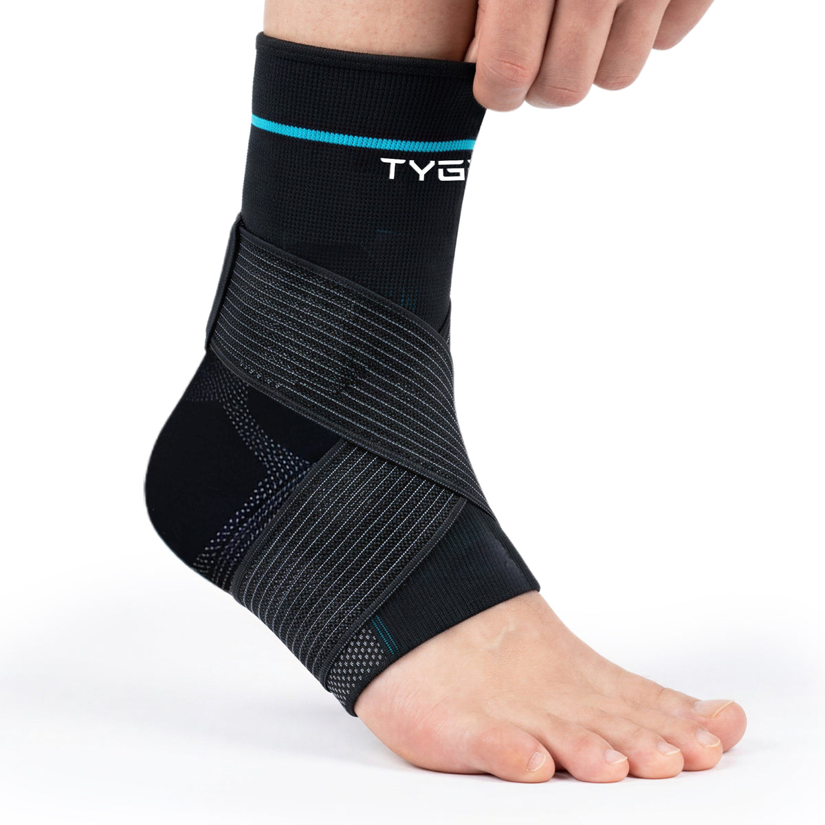 Ankle Support Brace with Adjustable Strap, Compression Stability Sleeve, Black