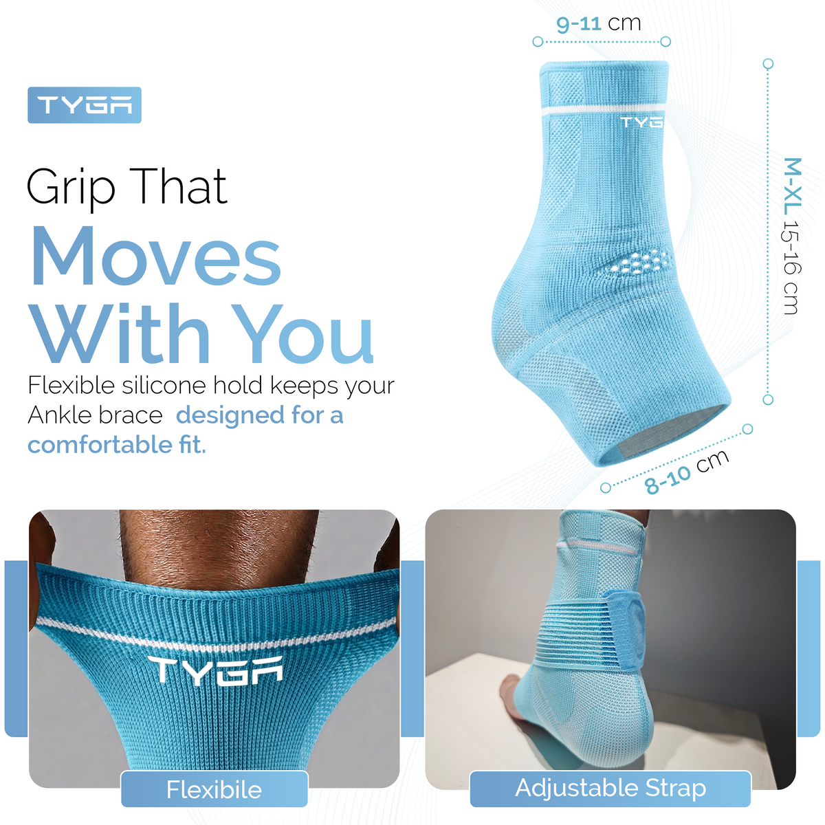 Ankle Support Brace with Adjustable Strap, Compression Stability Sleeve