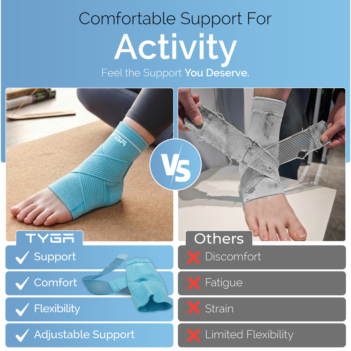 Ankle Support Brace with Adjustable Strap, Compression Stability Sleeve