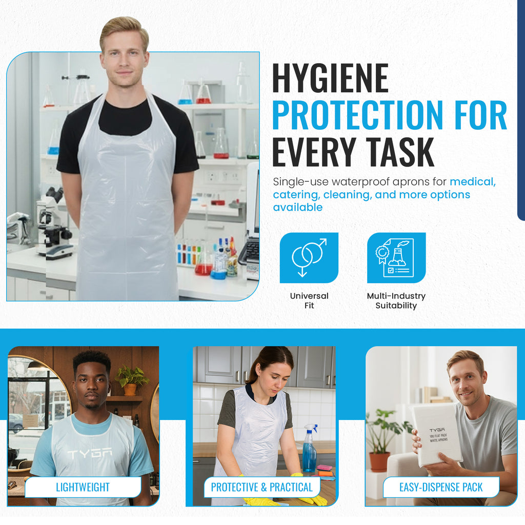 Disposable Polythene Protective Aprons, Flat Pack