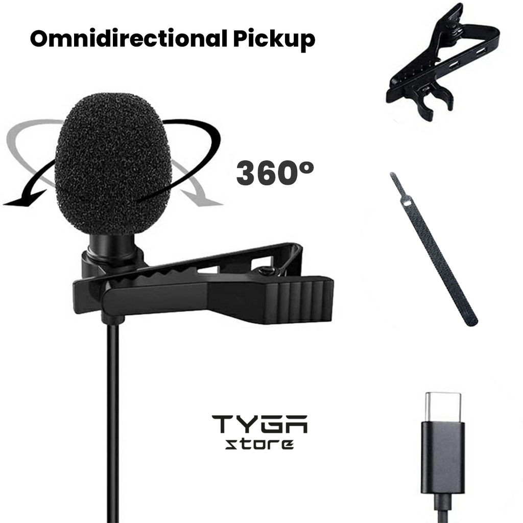 USB-C Lavalier Microphone, Noise Reduction, Type-A Adapter