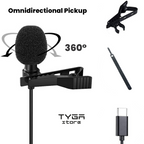 USB-C Lavalier Microphone, Noise Reduction, Type-A Adapter