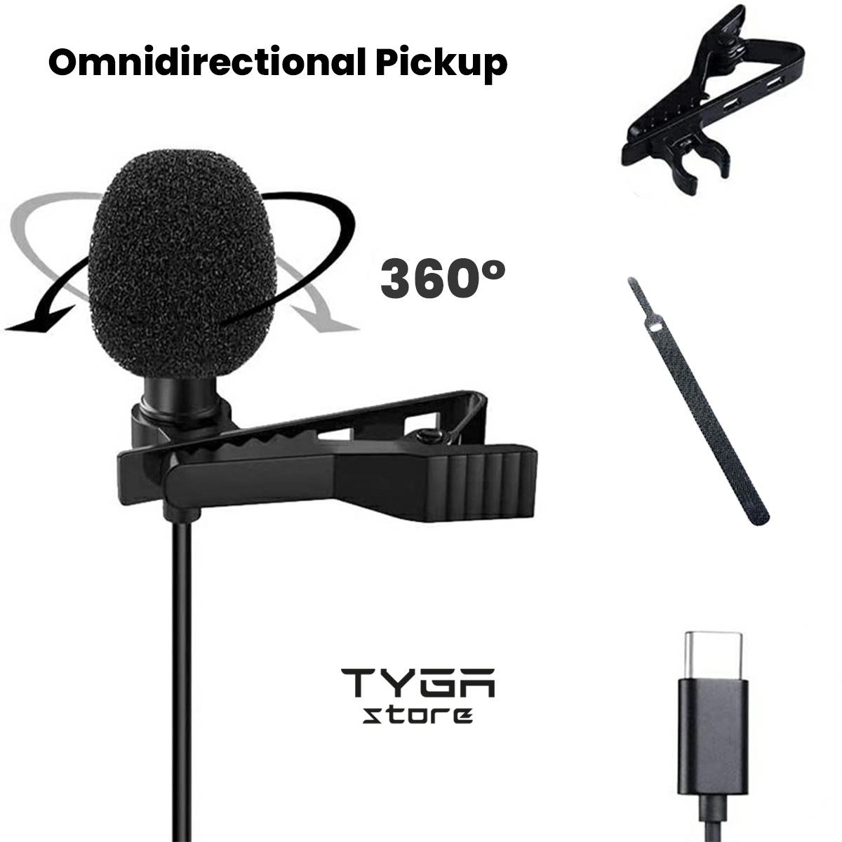 USB-C Lavalier Microphone, Noise Reduction, Type-A Adapter