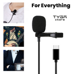 USB-C Lavalier Microphone, Noise Reduction, Type-A Adapter