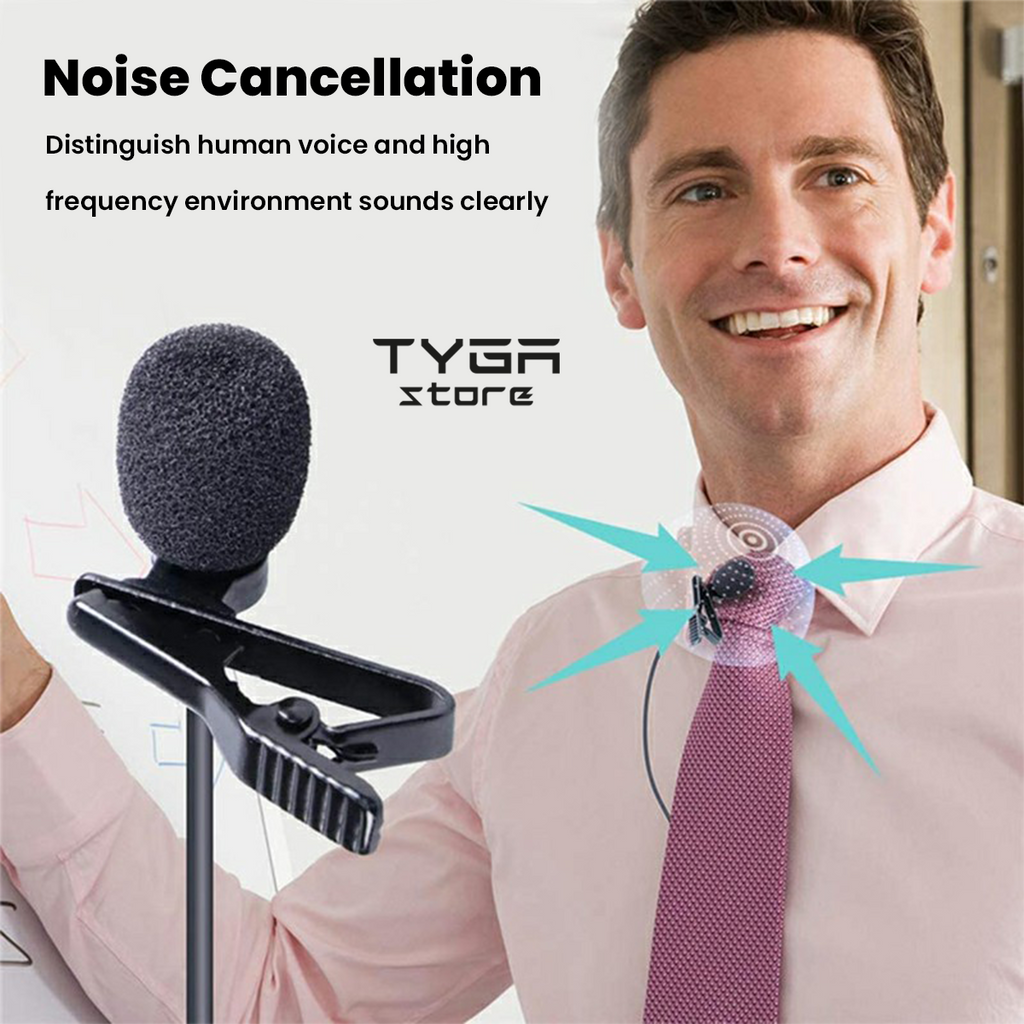 USB-C Lavalier Microphone, Noise Reduction, Type-A Adapter