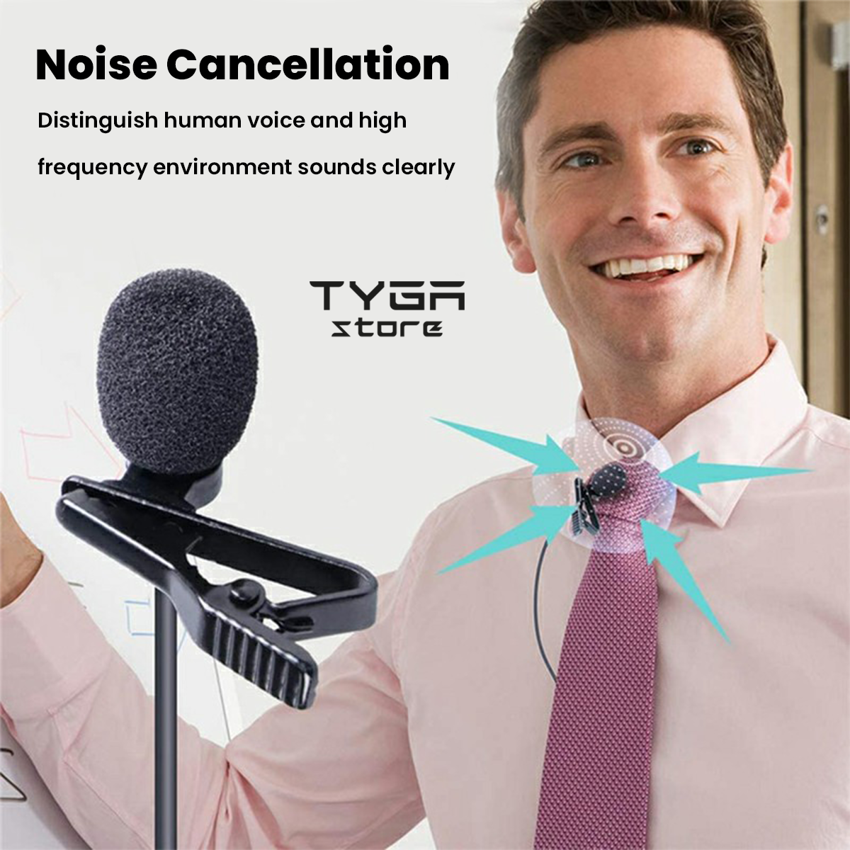 USB-C Lavalier Microphone, Noise Reduction, Type-A Adapter