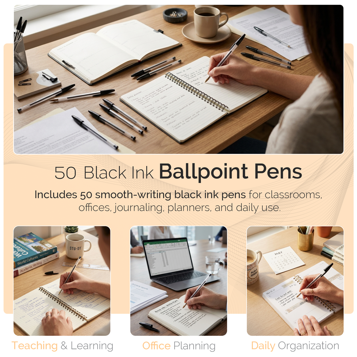 Ballpoint Pens, Medium 1.0mm Point, Pack of 50
