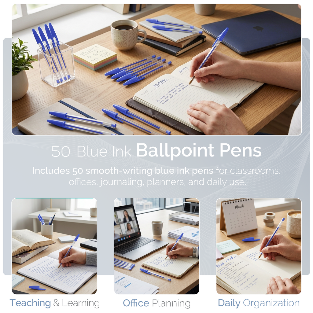 Ballpoint Pens, Medium 1.0mm Point, Pack of 50
