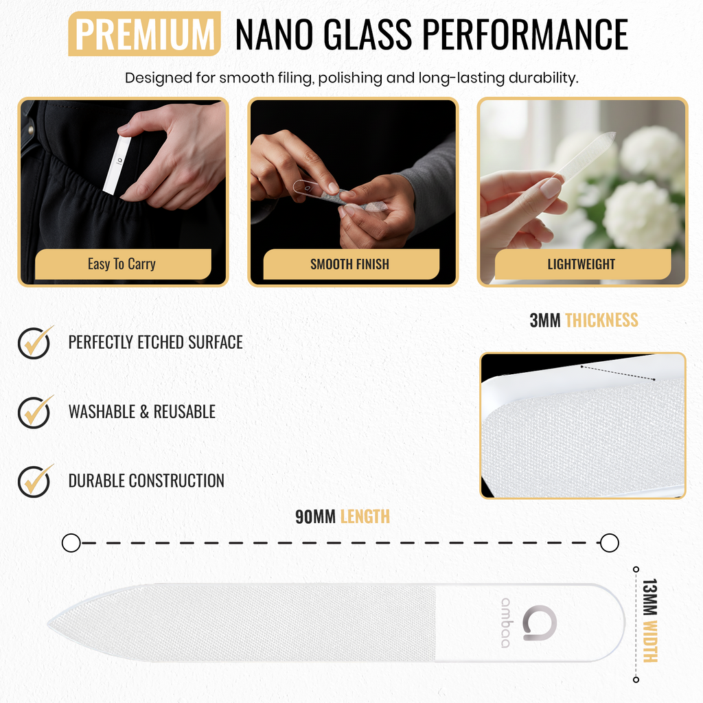Glass Foot & Nail Care Set, Nano Foot File & Nail Files, Set of 3