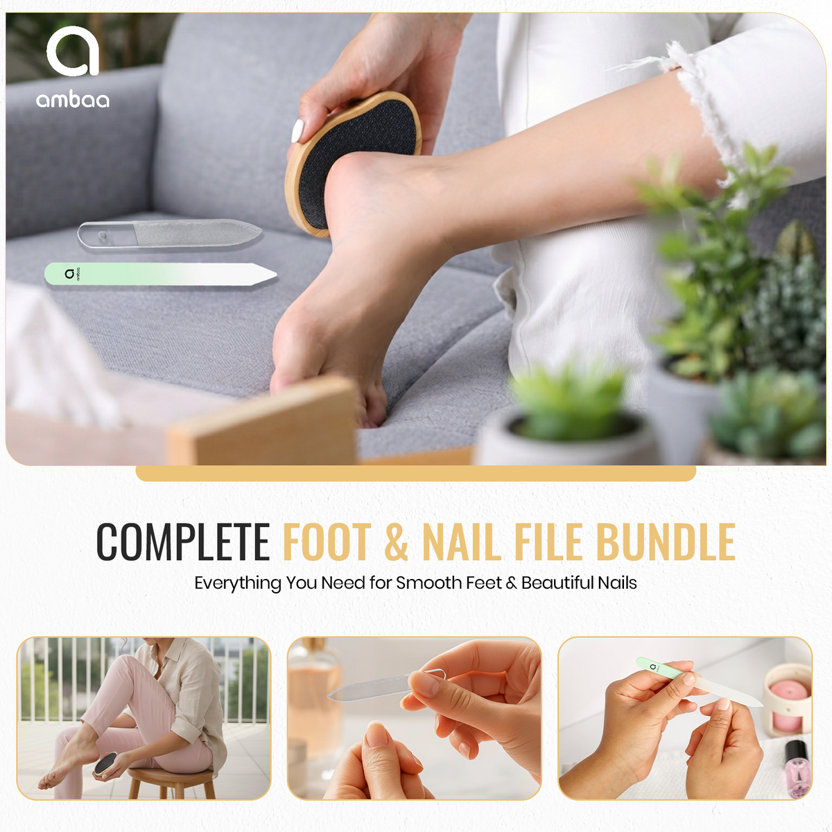 Glass Foot & Nail Care Set, Nano Foot File & Nail Files, Set of 3