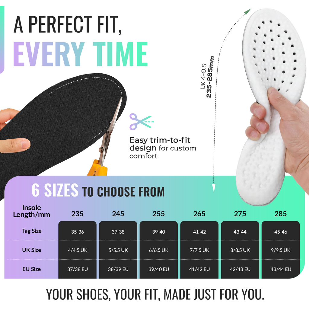 Breathable Memory Foam Insoles, Super Soft Comfort, Shock Absorption
