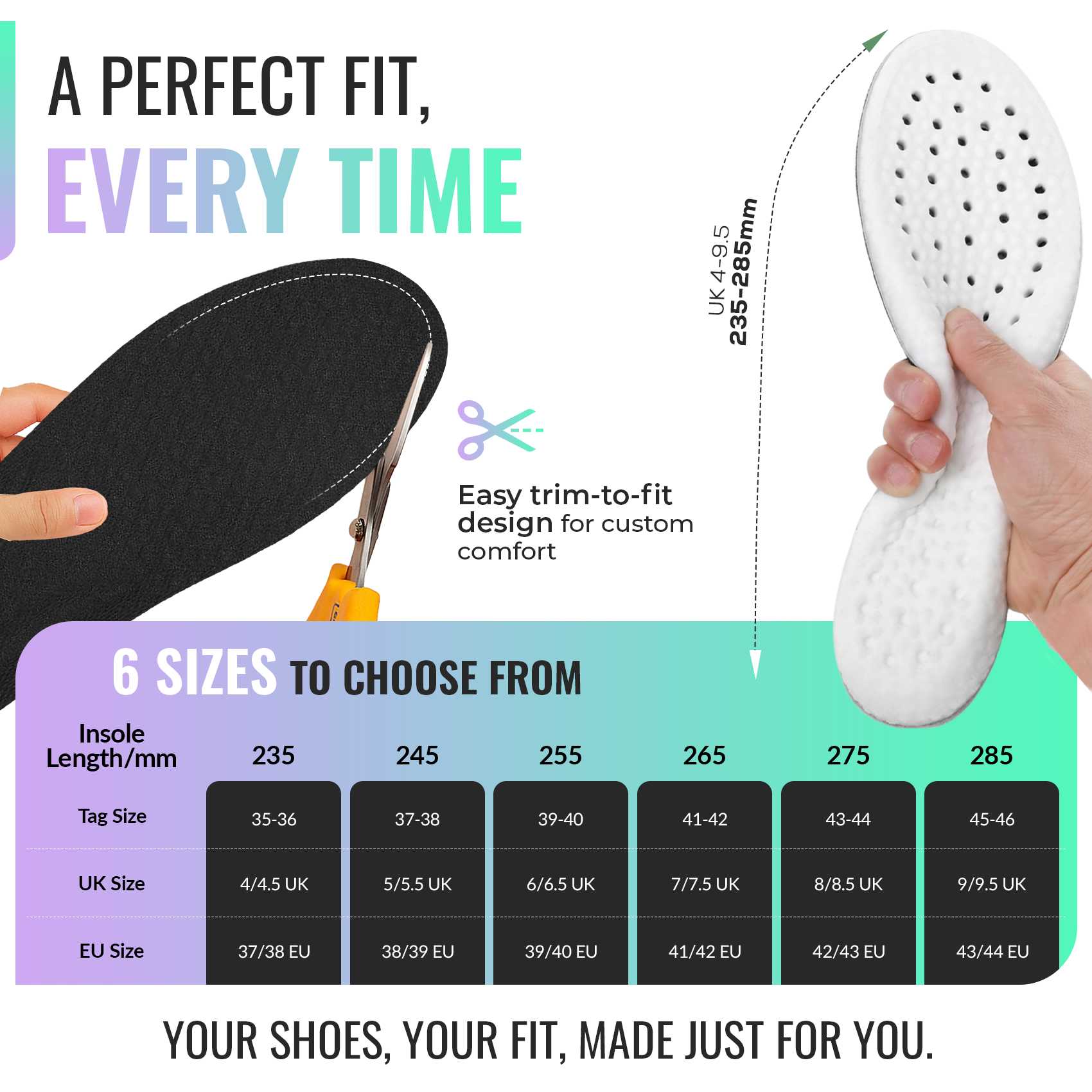 Breathable Memory Foam Insoles, Super Soft Comfort, Shock Absorption