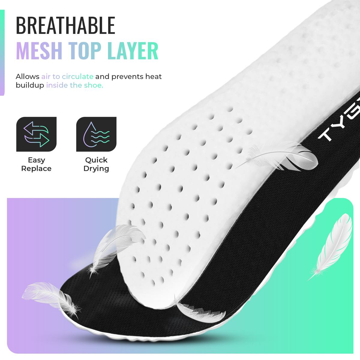 Breathable Memory Foam Insoles, Super Soft Comfort, Shock Absorption