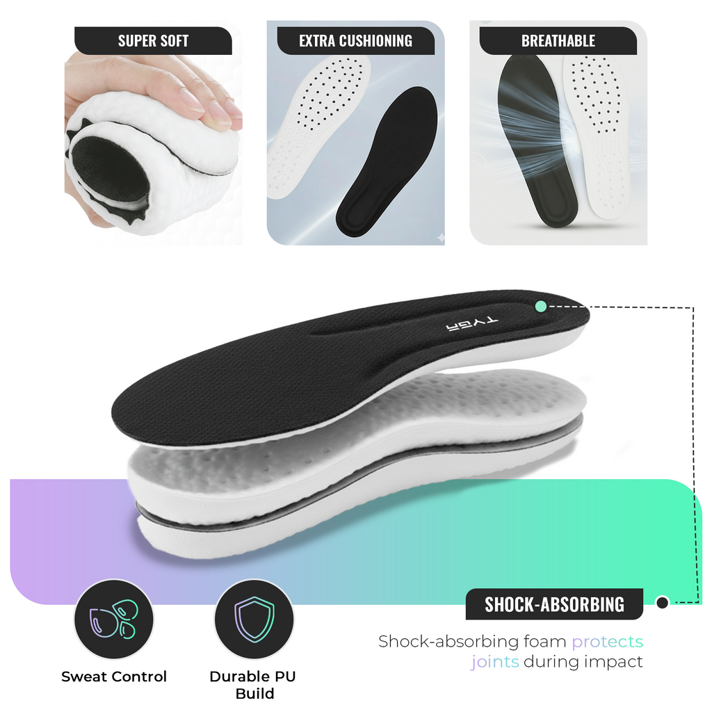Breathable Memory Foam Insoles, Super Soft Comfort, Shock Absorption