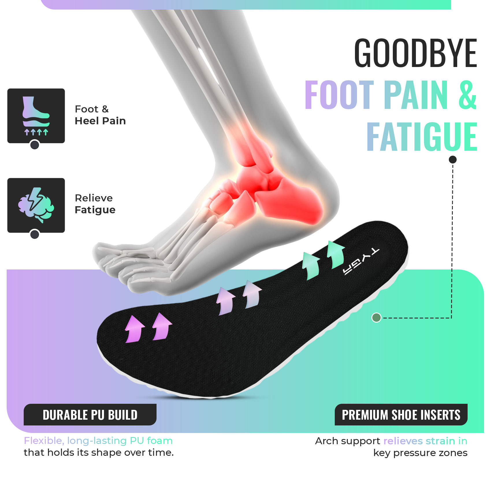 Breathable Memory Foam Insoles, Super Soft Comfort, Shock Absorption